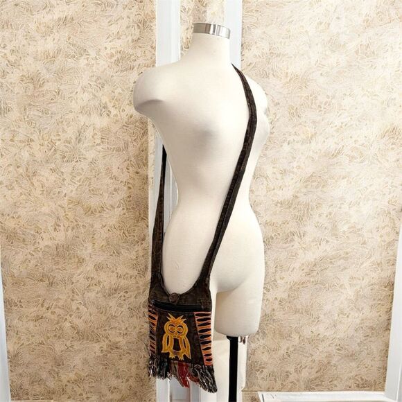 Boho Tie Dye Owl Fringe Embroidery Bird Purse Crossbody Bag Sling - Picture 1 of 7
